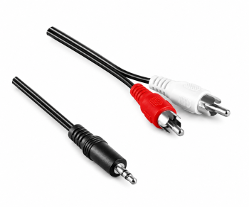 Audiokabel 3,5mm Stecker auf 2x Cinch Stecker, schwarz, DINIC Box mit Euroloch, Länge 1,00m