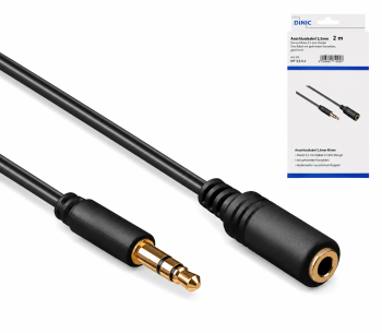 Audio extension 3.5mm stereo jack plug to socket, black, DINIC box with Euro hole, length 2.00m