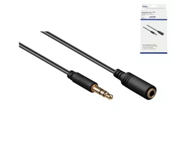 Audio extension 3.5mm stereo jack plug to socket, black, DINIC box with Euro hole, length 2.00m