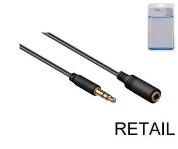 Extensie audio de 3,5 mm cu mufă jack stereo la priză, negru, lungime 5,00 m, blister DINIC