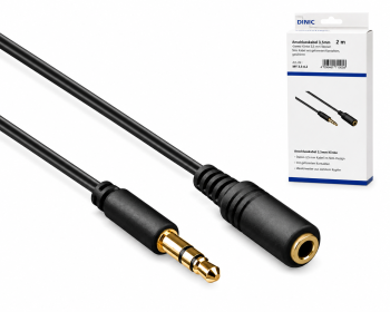 Audioverlängerung 3,5mm Stereoklinke Stecker auf Buchse, schwarz, DINIC Box mit Eurloch, Länge 5,00m