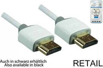 Super Slim HDMI 1.4-kabel han til han, DINIC Monaco Range, AWG 36, OD 3,6 mm, hvid, længde 2,00 m, blisterpakning