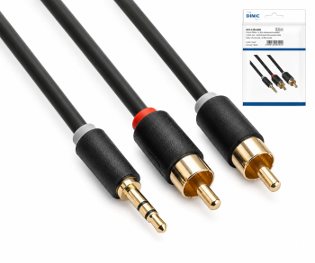 Audio-Kabel 3,5mm KlinkenSt. auf 2x Cinch St., schwarz, DINIC Box mit Euroloch, Länge 10m