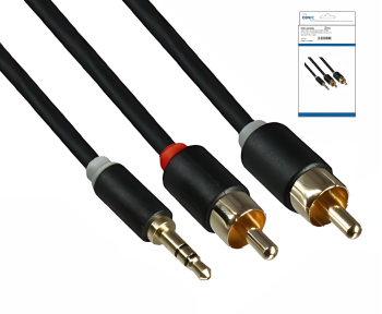 Audio cable 3.5mm jack plug to 2x RCA plug, black, DINIC box with Euro hole, length 10m