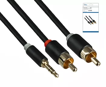 Audio cable 3.5mm jack plug to 2x RCA plug, black, DINIC box with Euro hole, length 10m