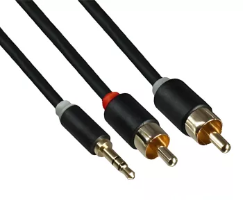 Audio cable 3.5mm jack plug to 2x RCA plug, black, DINIC box with Euro hole, length 10m