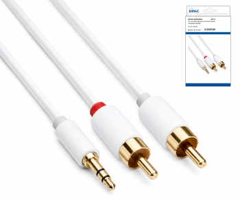 Audio Kabel 3,5mm Klinken St. auf 2x Cinch St., DINIC Monaco Range, weiß, DINIC Box mit Euroloch, Länge 2m