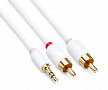 Audio Kabel 3,5mm Klinken St. auf 2x Cinch St., DINIC Monaco Range, weiß, DINIC Box mit Euroloch, Länge 2m