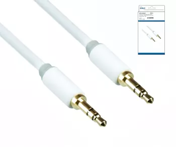 Audio cable 3.5mm stereo jack male to male, DINIC Monaco Range, white, DINIC box with Euro hole, length 0.50m