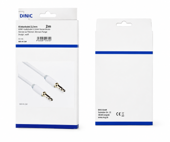 Audiokabel 3,5mm Stereo Klinke St. auf St., DINIC Monaco Range, weiß, DINIC Box mit Euroloch, Länge 2,00m