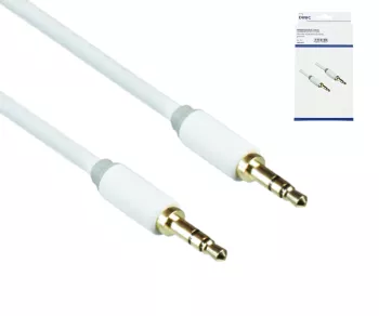 Audio cable 3.5mm stereo jack male to male, DINIC Monaco Range, white, DINIC box with Euro hole, length 2.00m