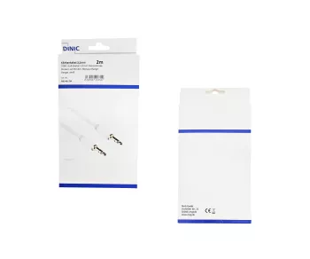Audio cable 3.5mm stereo jack male to male, DINIC Monaco Range, white, DINIC box with Euro hole, length 2.00m