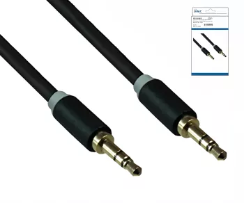 Audio cable 3.5mm stereo jack male to male, black, DINIC box with Euro hole, length 5m