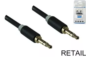 Câble audio 3,5mm stéréo jack mâle vers mâle, longueur 5,00m Monaco Range en noir, blister DINIC