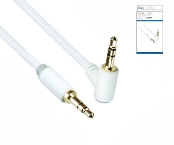 Audiokabel 3,5mm Klinke St. auf 90° St., DINIC Monaco Range, weiß, DINIC Box mit Euroloch, Länge 2,00m