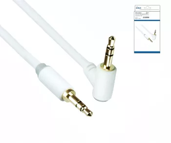 Audio cable 3.5mm jack male to 90° male, DINIC Monaco Range, white, DINIC box with Euro hole, length 2.00m