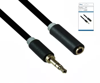 Audiokabel 3,5mm Klinke Stecker auf Buchse, DINIC Monaco Range, Verlängerung, schwarz, DINIC Box mit Euroloch, Länge 2,00m