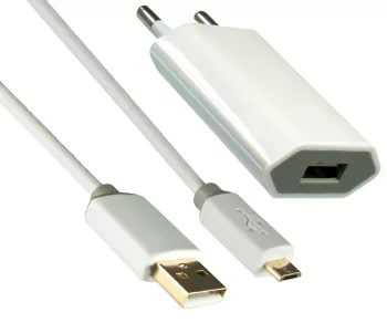 USB Ladeadapter 1000mA inkl. micro USB Kabel, DINIC Monaco Range, weiß, 1,00m