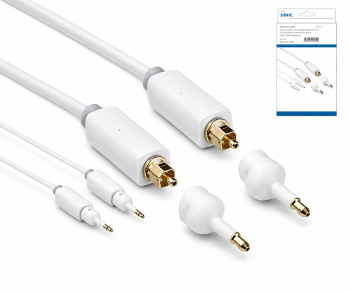 Toslink cable 4mm including 2 mini adapters, white, 2m DINIC Monaco Range, HQ plug, white