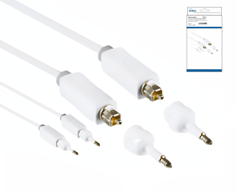 Toslink cable 4mm including 2 mini adapters, white, 2m DINIC Monaco Range, HQ plug, white
