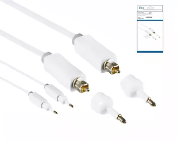 Toslink cable 4mm including 2 mini adapters, white, 2m DINIC Monaco Range, HQ plug, white