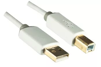 HQ USB 2.0 cable A plug to B plug, Monaco Range, white, DINIC box with Euro hole, length 2.00m