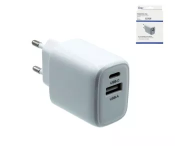 USB C+A Ladegerät/Netzteil 20W, PD, weiß, Box Power Delivery, weiß, DINIC Box mit Euroloch