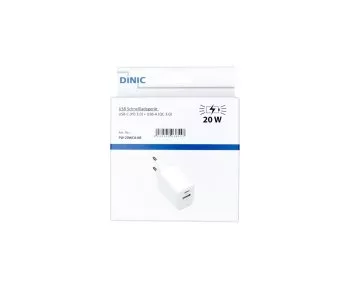 USB C+A Ladegerät/Netzteil 20W, PD, weiß, Box Power Delivery, weiß, DINIC Box mit Euroloch