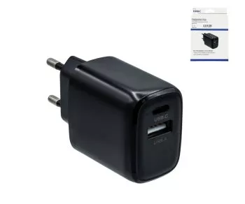 USB C+A charger/power supply 20W, PD, black, DINIC box