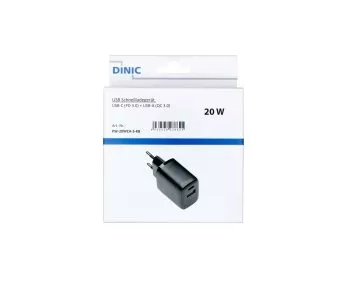 USB C+A charger/power supply 20W, PD, black, DINIC box