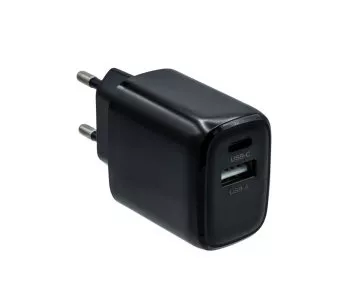 USB C+A charger/power supply 20W, PD, white Power Delivery, black