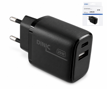 USB C+A Ladegerät/Netzteil 20W, PD, weiß, Box Power Delivery, schwarz, DINIC Box