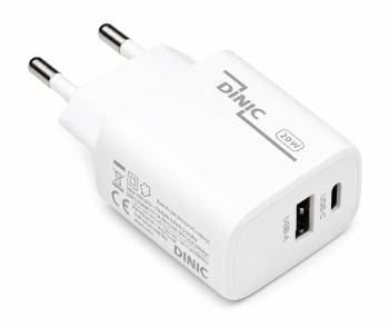 USB C+A Ladegerät/Netzteil 20W, PD, weiß, Box Power Delivery, weiß, DINIC Box mit Euroloch