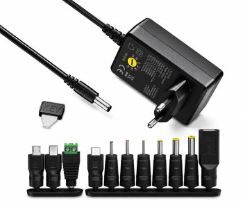 Universal-Netzteil, 3V-12V, 2,25A,max. 27 Watt inkl. 11 versch. Adapter, schwarz, DINIC Box mit Euroloch