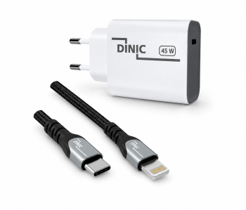 USB C Netzteil 45W + USB-C auf Lightning Kabel, Schnelllader mit PD3.0 und PPS +Lightning HQ Kabel, schwarz, DINIC Box, 2m