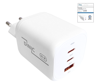 Chargeur/bloc d'alimentation DINIC USB C/C/A 65 W Chargeur rapide Power Delivery 3.0, technologie PPS, boîtier DINIC