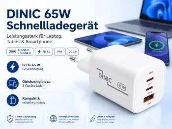 Caricabatterie/alimentatore USB C/C/A 65 W Caricabatterie rapido Power Delivery 3.0, tecnologia PPS