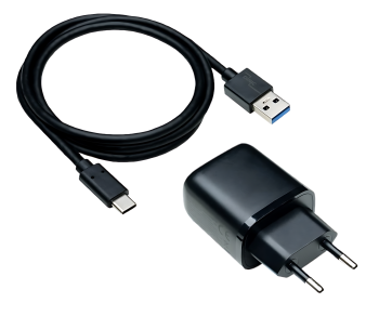 USB PD/QC 3.0 charging adapter incl. A to C cable 20W, 3.6V~5.9V/3A; 6~9V/2A; 9V~12V/1.5A, black, DINIC box with Euro hole, 1m