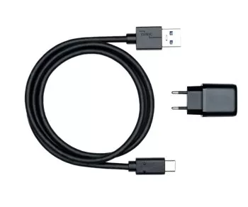 USB PD/QC 3.0 charging adapter incl. A to C cable 20W, 3.6V~5.9V/3A; 6~9V/2A; 9V~12V/1.5A, black, DINIC box with Euro hole, 1m