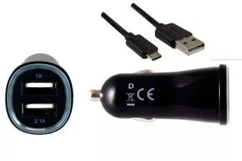 USB laddningsadapter för bil 12V till 2x USB 5V max. 3.1A inkl. USB mikrokabel, 1.00m