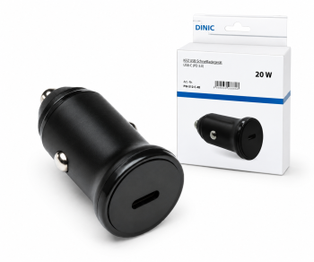 USB KFZ 20W C Schnellladegerät, PD 3.0 Schnellladefunktion, schwarz, DINIC Box Euroloch