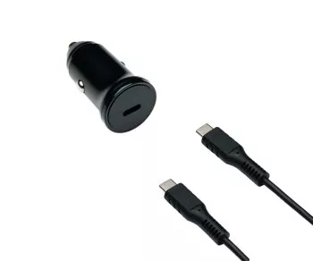 Chargeur rapide USB pour voiture 20W C avec câble C, chargeur USB pour voiture, câble de charge C vers C, noir, boîte DINIC avec trou européen, 1,50m
