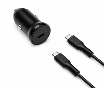 USB KFZ 20W C Schnellladegerät inkl. C Kabel, USB KFZ Lader, C auf C Ladekabel, schwarz, DINIC Box mit Euroloch, 1,50m