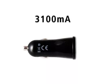 DINIC USB car charger adapter 12-24V to 2 x USB 5V 3.1A USB type A, 1x 1000mA + 1x 2100mA, CE, black, DINIC polybag