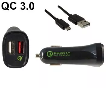 USB KFZ Q3 Charger, Ladeadapter+microUSB Kabel, 1m Ausg. 1: 5V 2,4A; Ausg. 2: 5V/3A, 9V/2A, 12V/1,5A