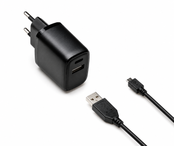 Adaptateur de charge USB PD/QC 3.0 avec câble micro USB 20W, 3,6V~5,9V/3A ; 6~9V/2A ; 9V~12V/1,5A, noir, boîte DINIC avec trou européen, 2m