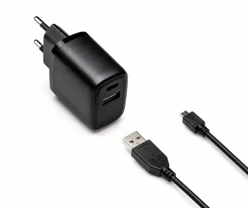 Adaptateur de charge USB PD/QC 3.0 avec câble micro USB 20W, 3,6V~5,9V/3A ; 6~9V/2A ; 9V~12V/1,5A, noir, boîte DINIC avec trou européen, 2m