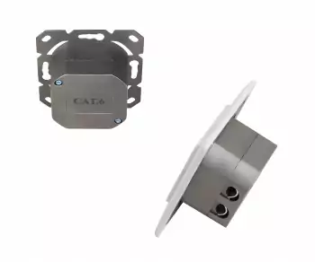 DINIC Box, Cat.6/5 Netzwerkdose zweifach, RJ45 Buchse universell Unter- u. Aufputz, geschirmt, LSA, weiß, DINIC Box mit Euroloch