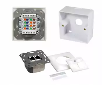 Cat.6/5 Netzwerkdose zweifach, RJ45, universell Unter- u. Aufputz, geschirmt, LSA, Karton