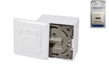 DINIC Blister Cat.6/5 network socket double, RJ45 universal flush and surface mount, shielded, LSA
